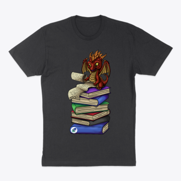Cute Red Dragon on a Pile of Books T-shirt