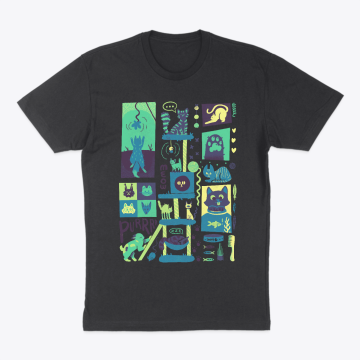 Minimalist Blue Kitties on a Cat Tower