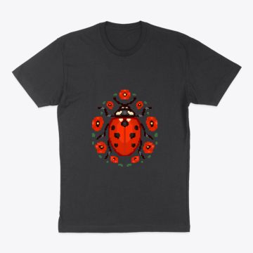 Lady Bug with Red Poppy Flowers